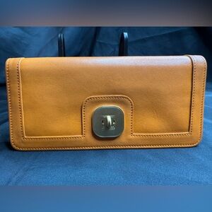 Longchamp Cognac Leather Turn-Lock Wallet